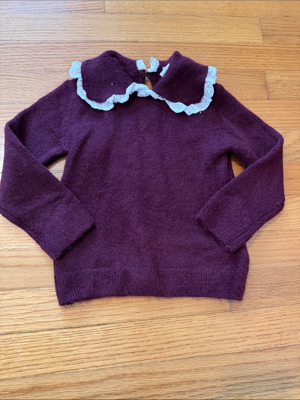 H&M KIDS 2T Wine Crewneck Sweater with White Lace Collar
